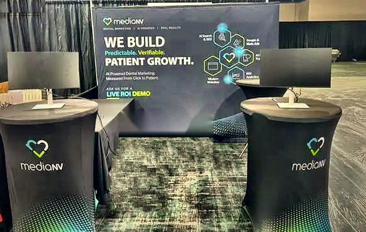 MediaNV conference booth with the message We Build Predictable, Verifiable Patient Growth