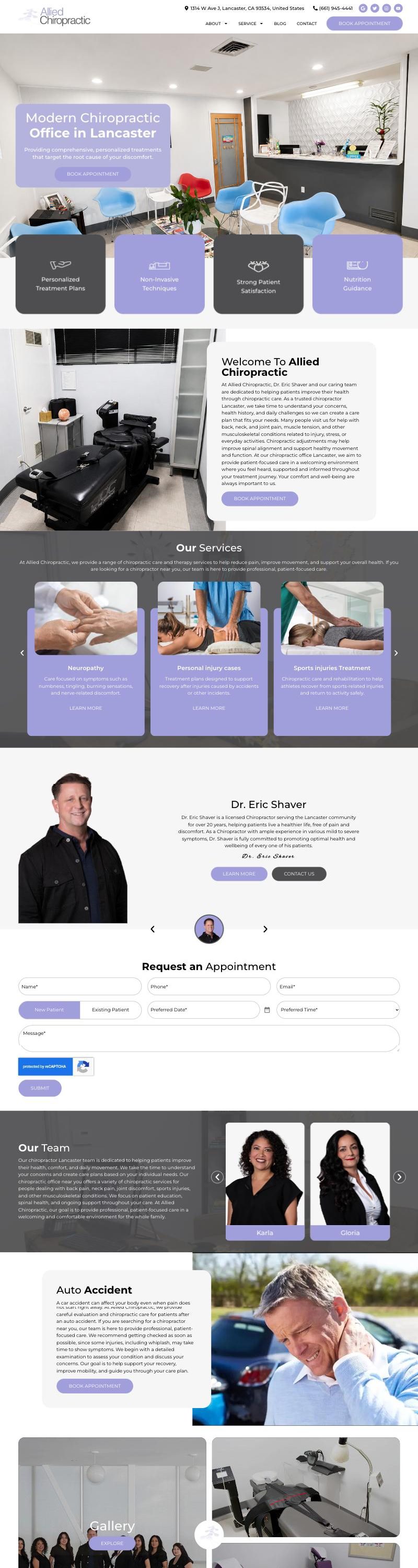 Allied Chiropractic website homepage
