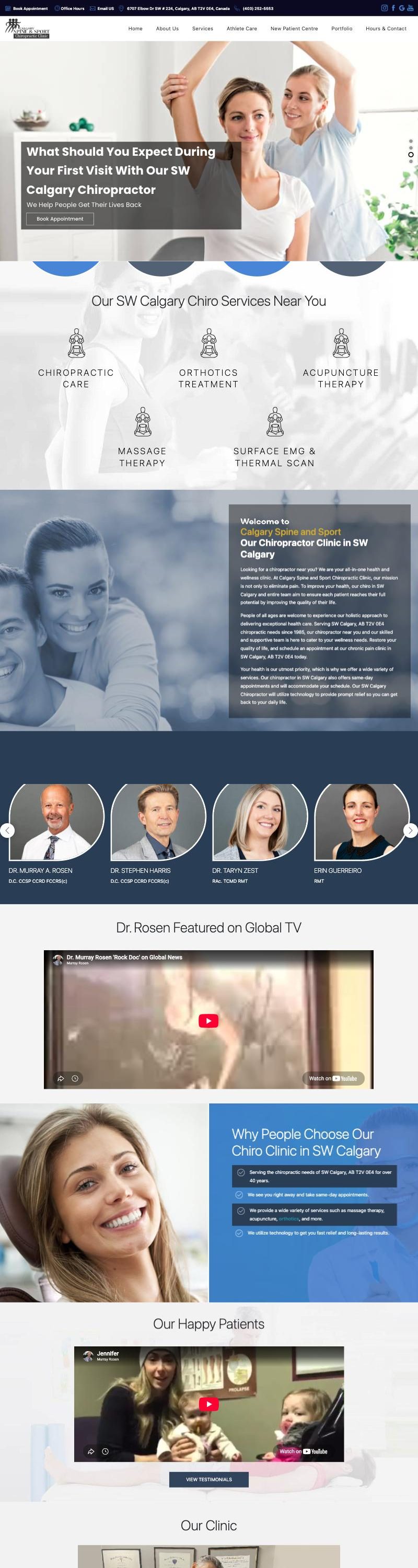 Calgary Spine and Sport Chiropractic Clinic website homepage