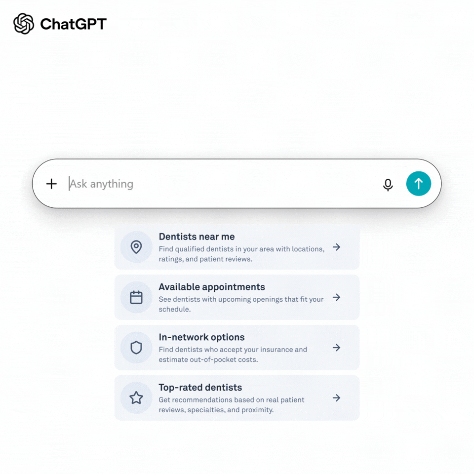 ChatGPT search for dentists near me